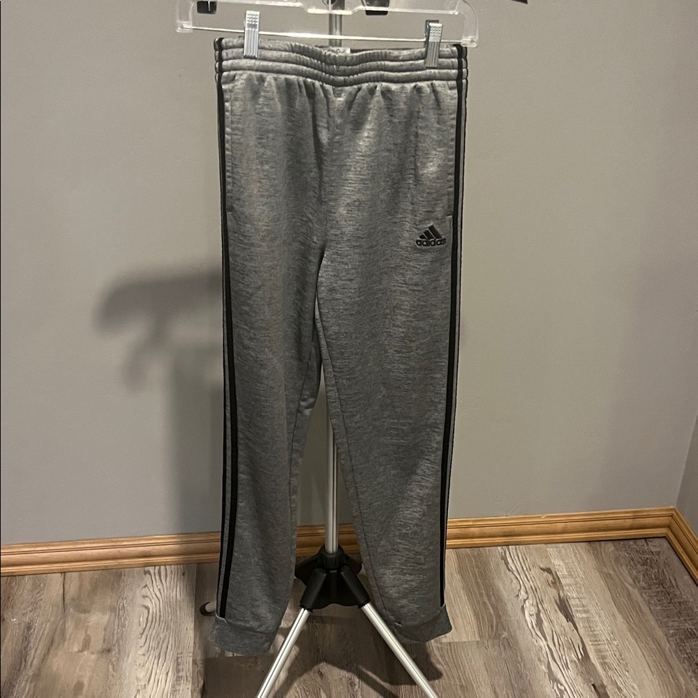 Adidas Kids Gray Joggers with Black Stripes 14/16 (324)